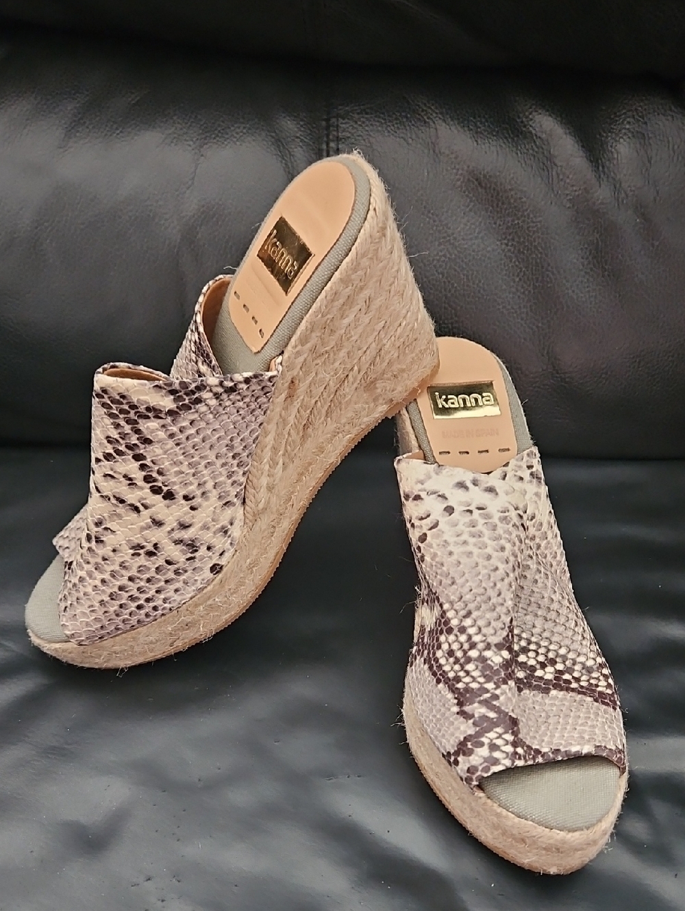 Kanna Open Toe Wedge Heel Mules Sz 6 Snakeskin Print Espadrille Platform Sandals - Picture 10 of 13